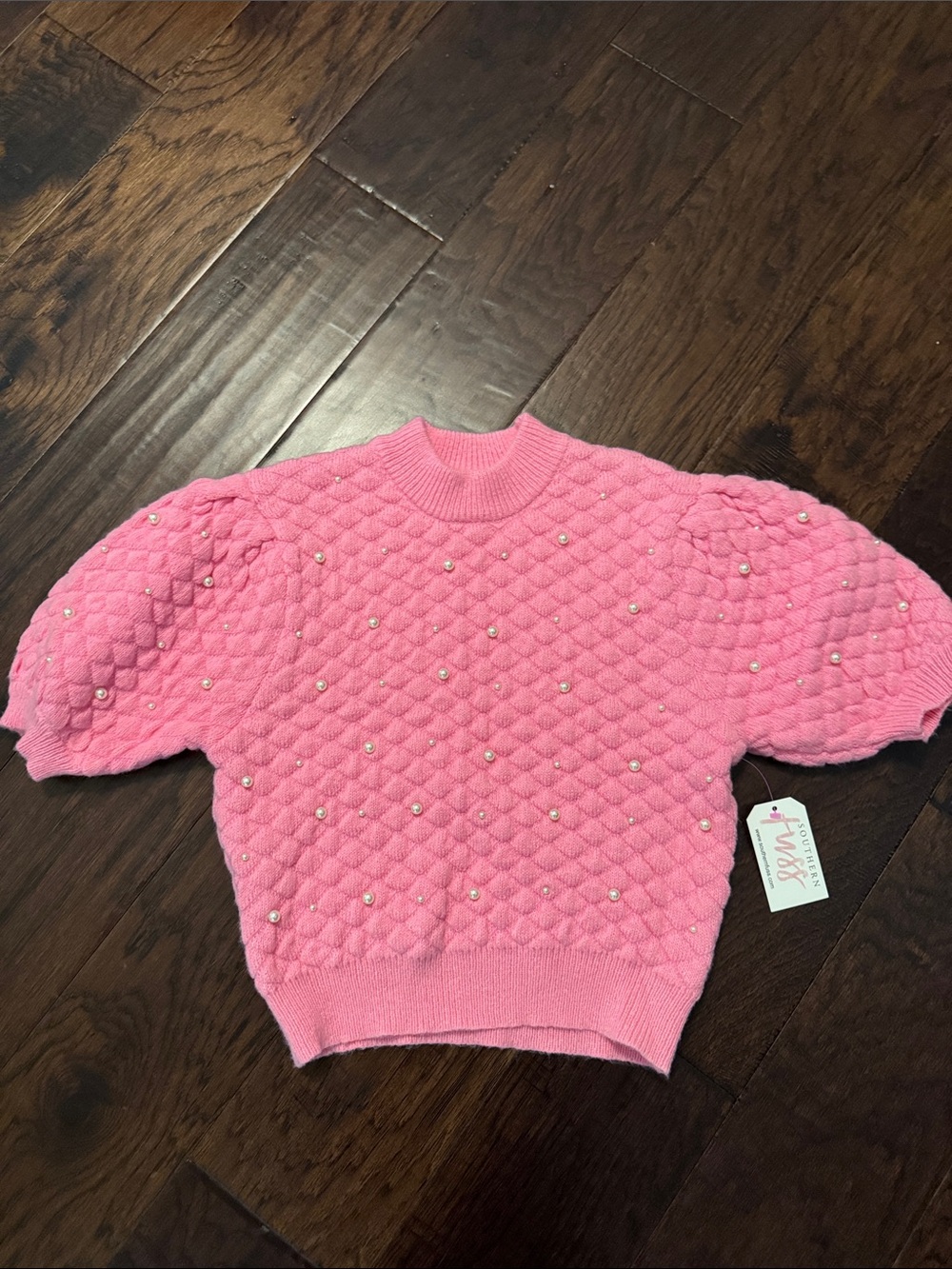 Pink Quilted Pearl-Accent Women's Sweater